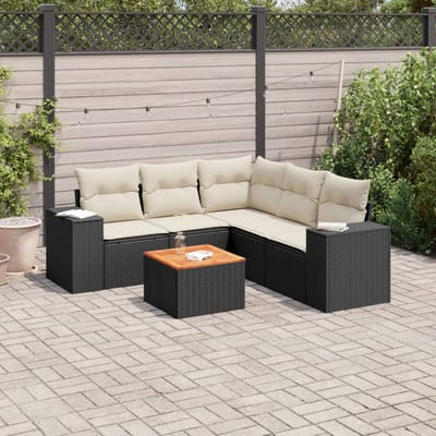 vidaXL - 6-delige - Loungeset - met - kussens - poly - rattan - zwart