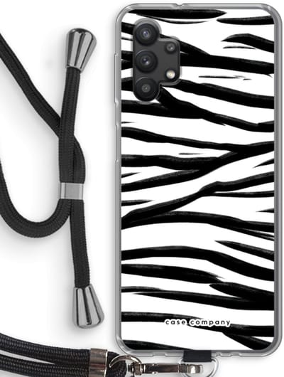 Case Company® - Hoesje met koord geschikt voor Samsung Galaxy A32 5G hoesje met Koord - Zebra pattern - Telefoonhoesje met Zwart Koord - Bescherming aan alle Kanten en Over de Schermrand