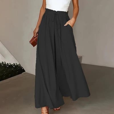 Dames Zomer Elastische Taille Hoge Taille Wijde Pijp Lange Rok Broek L zwart