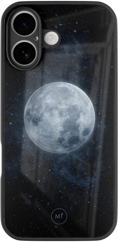Hoesje geschikt voor iPhone 16 - Maan - Luxe Hard Case - Natuur - Blauw - Mooie Telefoonhoesjes
