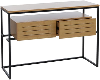 Console tafel MCW-P46, telefoontafel bijzettafel opbergtafel, lade metaal MDF melamine 80x120x40cm ~ bamboe-look