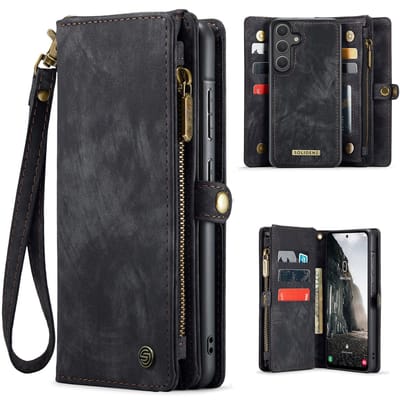Geschikt Voor Samsung Galaxy S25 FE Hoesje - Solidenz Wallet Case S25 FE - Telefoonhoesje S25 FE - S25 FE Case Met Pasjeshouder - Met Ritsvak - Met Polskoord - Portemonee Hoes - S25FE - Zwart