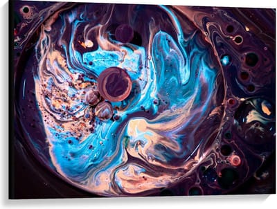 Canvas  - Paars/Blauwe Verfvlekken - 100x75cm Foto op Canvas Schilderij (Wanddecoratie op Canvas)