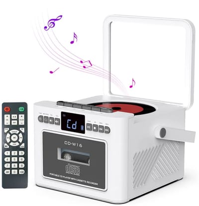Draagbare CD-Cassette Speler - Retro Stijl - Boombox met 5000mAh Accu - Dubbele Stereo Luidsprekers - FM Radio - Met Afstandsbediening - USB/TF Kaart/AUX - Cassette Recorder - Voor Thuis, Reizen, Buiten, Huisentertainment