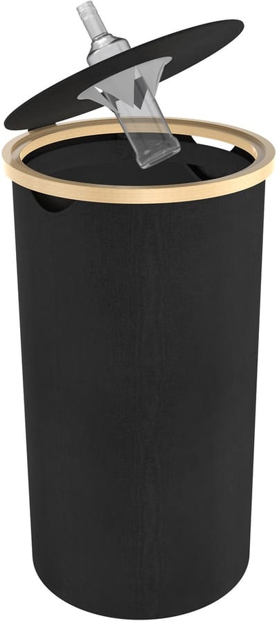 Statiegeld Container 100L – Opbergmand met Bamboe Frame & Wasbare Binnenzak – Recycling Bak voor Flessen, Blikjes, Wasgoed en Oud Papier – Rond – Zwart