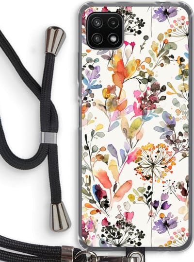 Case Company® - Hoesje met koord geschikt voor Samsung Galaxy A22 5G hoesje met Koord - Wilde grassen - Telefoonhoesje met Zwart Koord - Bescherming aan alle Kanten en Over de Schermrand