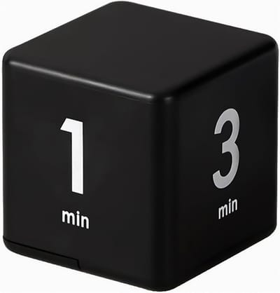Digitale kubustimer, tijdkubus, stopwatch, kindertimer, trainingstimer, fitnesstimer en speltimer, zwaartekrachtsensor flip-timer voor studie, keuken, koken, yoga, zwart 1-3-5-10