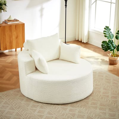 FloraGrace Fauteuil - 1-Zits Loungestoel Zonder Montage - Met Rugkussen En Hoofdsteun - Woonkamer Of Slaapkamer - Chenille - Beige
