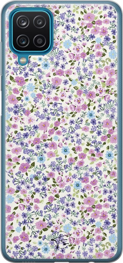 Hoesje geschikt voor Samsung Galaxy A12 - Paarse bloemen - Soft Case - TPU - Bloemen - Paars - Mooie Telefoonhoesjes