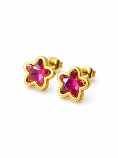 LiLaLove Meisjes Oorbellen- Oorbellen Meisje- Goudkleurige oorbellen- Oorbel Ster- Oorknopjes- Sterretjes- Roze- Kind- Strass- Diamant