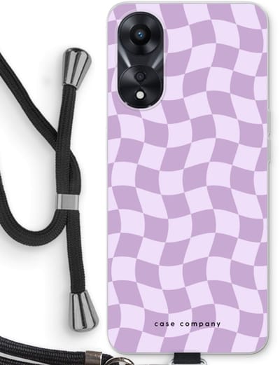 Case Company® - Hoesje met koord geschikt voor Oppo A78 5G hoesje met Koord - Grid Paars - Telefoonhoesje met Zwart Koord - Bescherming aan alle Kanten en Over de Schermrand