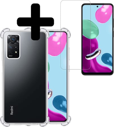 Hoesje - Met Screenprotector - Geschikt voor Xiaomi Redmi Note 11 - Sterk & Shockproof - Siliconen Case - Back Cover - Telefoon Hoes - Shock Proof - Telefoonhoesjes - Transparant