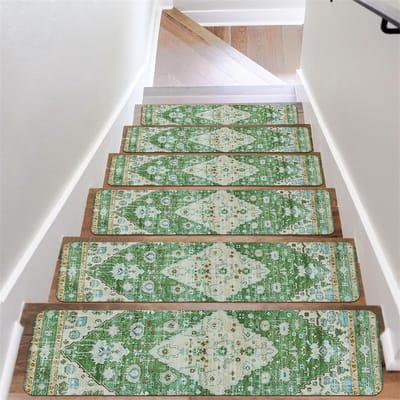 20*76CM Tapijt Traptreden Antislip Trapmatten Verwijderbaar Traptapijt 4-pack Veilige traptredebescherming Geschikt voor kinderen, ouderen en huisdieren - meer groen