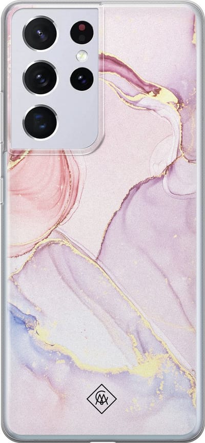 Casimoda® hoesje - Geschikt voor Samsung S21 Ultra - Marmer roze paars - Backcover - Siliconen/TPU - Paars