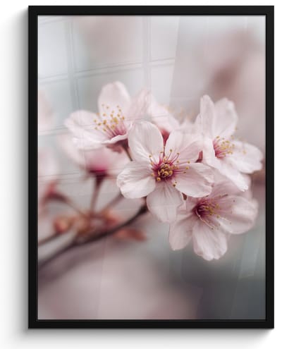 Poster in lijst - Fotolijst 60x80 cm - Posters - Bloesems - Meeldraden - Geel - Wazig - Posterlijst zwart - Decoratie - Wanddecoratie woonkamer - Muurdecoratie slaapkamer