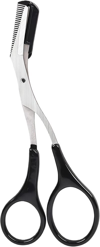Precisie Wenkbrauwtrimmer Schaar met Kam en Antislip Vingergrepen - Zwart/Zilver