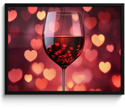 Poster in lijst - Fotolijst 70x50 cm - Posters - Rood - Wijn - Hartjes - Posterlijst zwart - Decoratie - Wanddecoratie woonkamer - Muurdecoratie slaapkamer