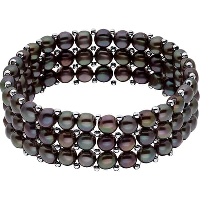 Manchet armband 3 rijen Black Pearl Zoetwater 925