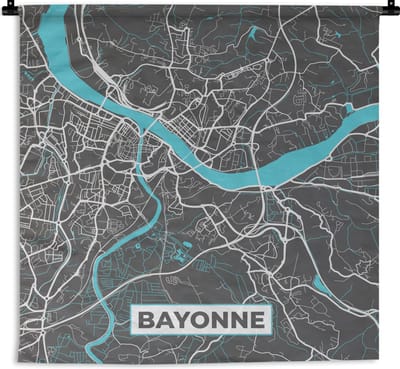 Wandkleed - Wanddoek - Bayonne - Frankrijk - Plattegrond - Stadskaart - Kaart - 180x180 cm - Wandtapijt