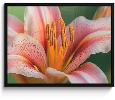 Poster in lijst - Fotolijst 70x50 cm - Posters - Lelie - Close up - Lichtroze - Posterlijst zwart - Decoratie - Wanddecoratie woonkamer - Muurdecoratie slaapkamer
