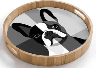 Dienblad rond 40x40 cm - Schootdienblad hout - Buldog - Zwart - Abstract - Vlakken - Borrelplank rechthoek - Plateau houten dienbladen