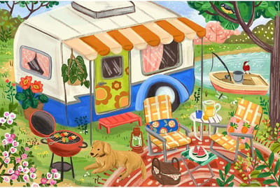 Legpuzzel 500 - Volwassen puzzel - Ontspanning thuis - Precies passend klikgevoel - 316 x 475 cm - Campervan Camping
