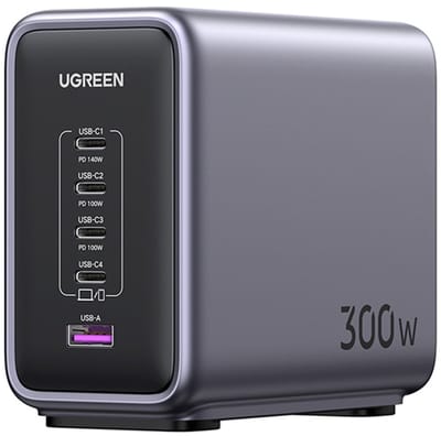 UGREEN USB C Charger, Nexode 300W Oplader PD 3.1 GaN Lader 5 poorten PPS compatibel met MacBook Pro 2021 16", MacBook Air, Surface Book, iPhone 15 Pro Max