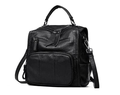N3 Collecties Leren Rugzakken Dames Reistas Schoudertas ~ Zwart