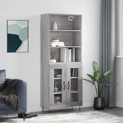 vidaXL - Hoge - kast - 69,5x34x180 - cm - bewerkt - hout - grijs - sonoma - eikenkleurig