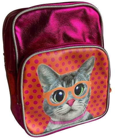 Kunstboer rugzak kat met bril roze