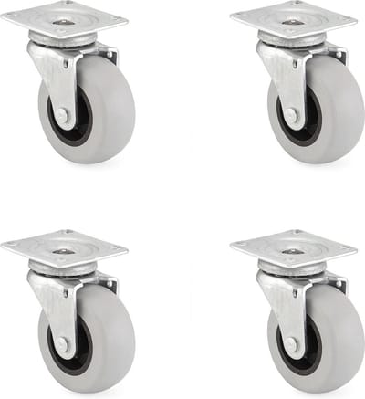 Meubelwieltjes set van 4 - geruisloze rubberen zwenkwielen 50 mm - binnen en buiten - geen sporen - met rem - opslagsysteem