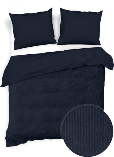 Zohome Dekbedovertrek Velluto-a-Coste - Effen Bedlinnen - 200x220 - Blauw - Dekbedhoes van Polyester / Katoen