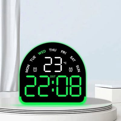 Multifunctionele digitale wekker met omgevingslicht- en temperatuurweergave, LED-klok met 3 helderheidsniveaus en automatische dimfunctie, geschikt voor op het bureau.