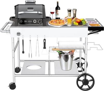 Grill Trolley 128 x 64 x 78 cm voor Buiten, Geschikt voor Weber Q Series en Pizza Oven, Ideaal als Serving Cart en Werktafel in de Tuin