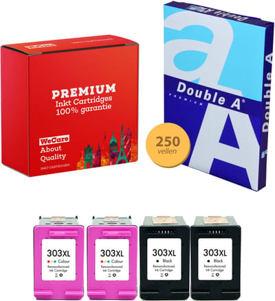 4-pack Geschikt voor HP 303XL Inktcartridges + pak DoubleA papier - Geschikt voor HP Envy 6255 - 6222 - 6234 - 7155 - 7858 - 7220 - 6230