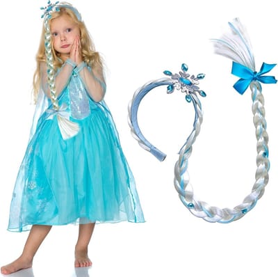 Langharige Prinsessenperruque met Vlechten voor Feestjes en Cosplay - Blauwe Haaraccessoires voor Meisjes