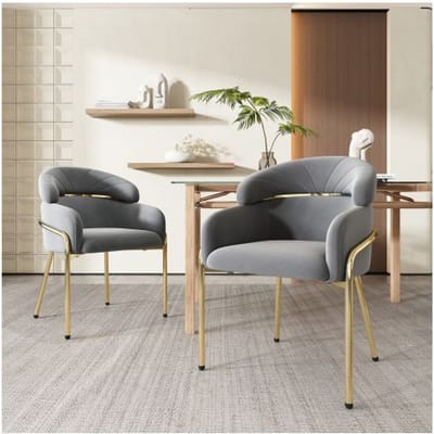 Chaise de salle à manger, set de 2, légère et luxueuse, chaise de salon, quatre pieds en métal, velours, gris