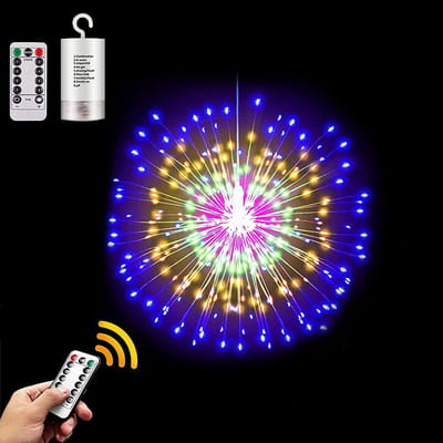 MUPOO Buitenverlichting Kerst - LED Vuurwerk Lichtslinger - 200 LED lampjes - Multicolour - met afstandsbediening - 8 modi - Op Batterij - Kerstversiering Buiten - Set van 1 stuks