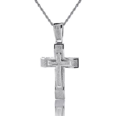 Juwelier Emo - Zilveren Kruis Hanger bezet met Zirkonia stenen - Lengte 53 MM - (Excl. Ketting)