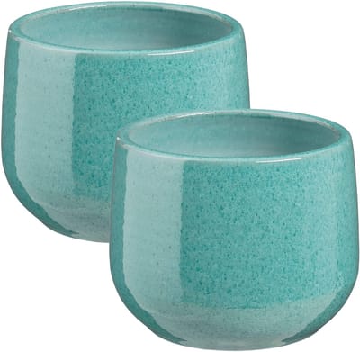 Mica Decorations bloempot / plantenpot Venice - 2x - blauw turquoise - terracotta - D16 x H13 cm - effen