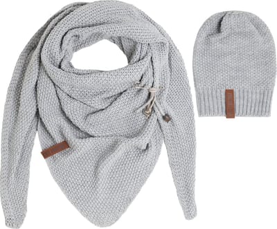 Knit Factory 2-delige Dames Winterset - Coco Omslagdoek - Coco Beanie - Set met sjaal en muts voor dames - Licht Grijs