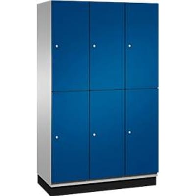 C+P Double-tier locker Cambio, 3 vakken, 6 vakken, met plint, B 1200 x D 525 x H 1980 mm, blank aluminium/ gentiaanblauw