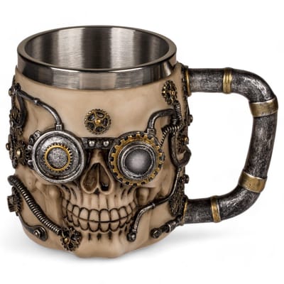 Dailygoody - Bierpul - 3D-doodskop - Steampunk Skull - 400 ml - Kunststeen - Herbruikbaar - Geschikt voor Halloween, Kerst, Vaderdag