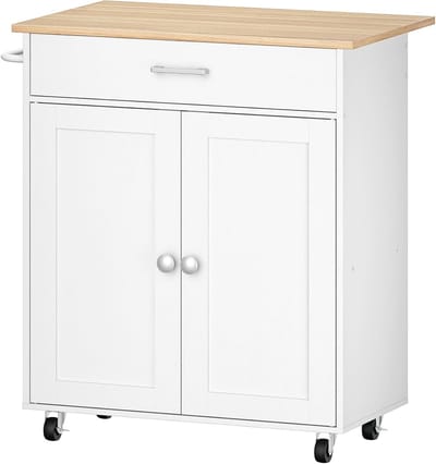 Uitbreidbaar Keukeneiland op Wielen met - Wit - Wielen Opbergruimte, Keukentrolley Werkblad, Dubbele - Medahomestore
