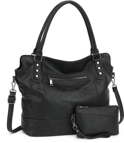 TAN.TOMI - Dames Handtassen set met Portemonnee - Schoudertas - Grote Shopper - Tweedelige - Zwart - Valentijn cadeautje voor haar