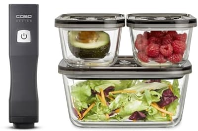 Handmatige Vacume Self Sealer Set met Glazen Containers en Zakjes - Draadloos en Oplaadbaar - Tot 150 Minuten Werktijd