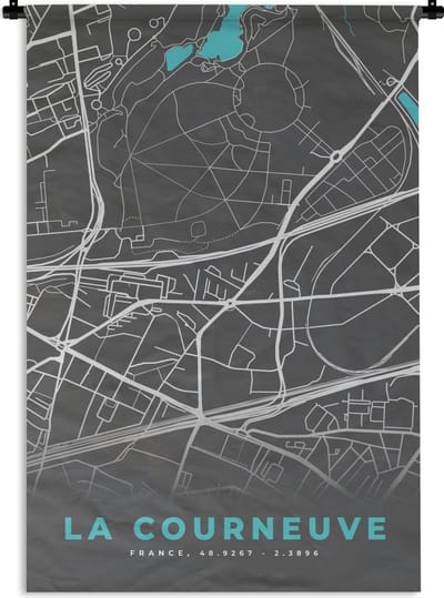 Wandkleed - Wanddoek - La Courneuve - Stadskaart - Kaart - Plattegrond - Frankrijk - 120x180 cm - Wandtapijt