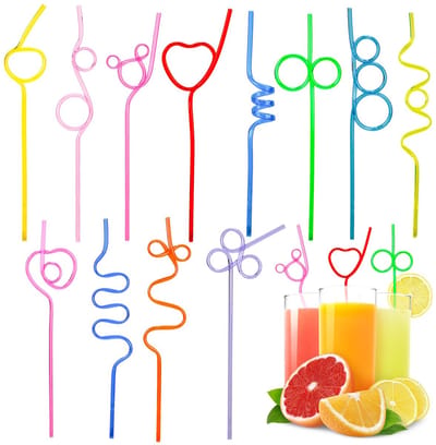 Rietjes, kleurrijke plastic rietjes, krullende feestrietjes, plastic voor melk, sap, cocktails, decoraties voor kinderverjaardagsfeest