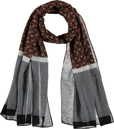 Dames Sjaal Zomer Sjaal Zwart-Grijs Met Bloemen Print