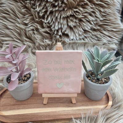 Robuust wenstegeltje – Zo Blij met een vriendin zoals Jij – Robuust 10x10 cm – Spreuktegel – Cadeau voor vriendin – Trendy nu – Zomaar – Vriendschap – Decoratief Tegeltje met Standaard – Cadeau Idee